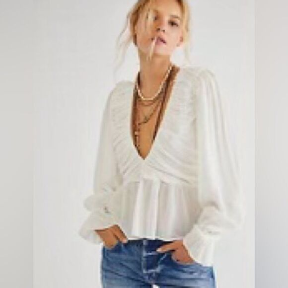 Free People Womens Daia Boho V-Neck Peplum Top M